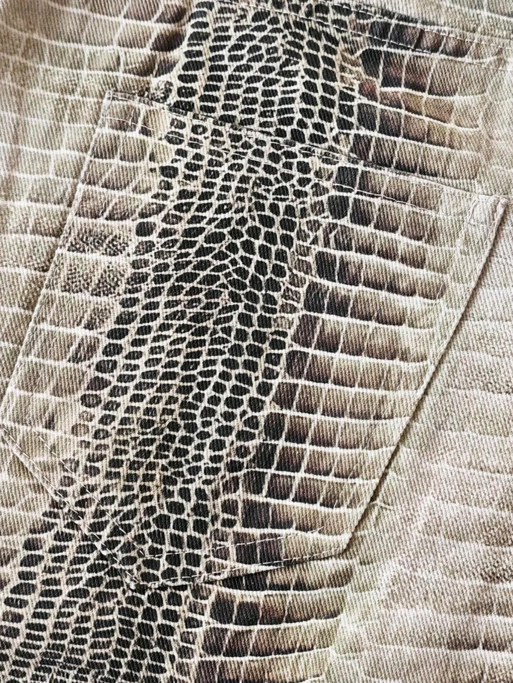 Wide Leg Snakeskin Print Pants - Beige - Picture 6 of 8
